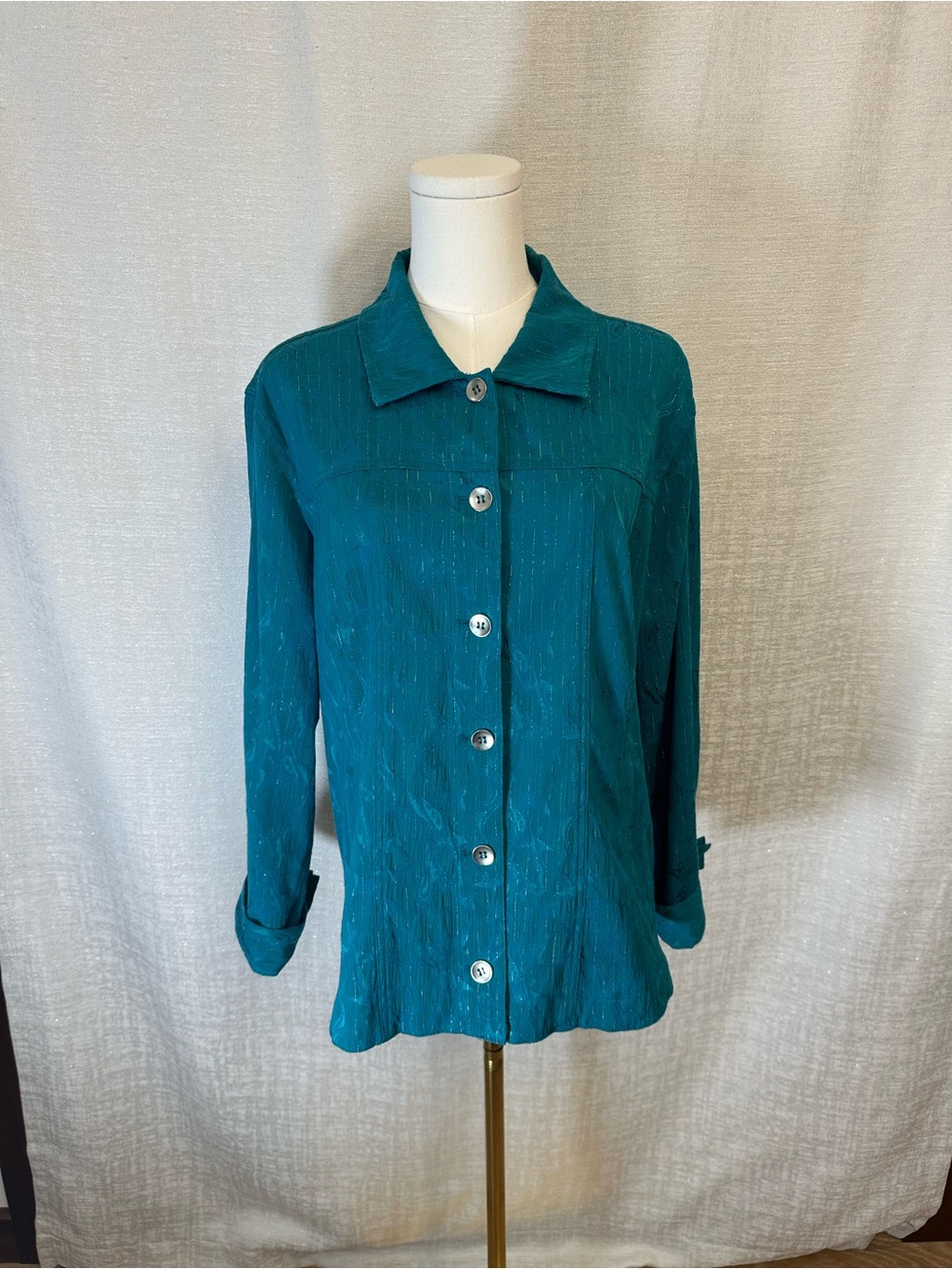 Chico's Turquoise Textured Button-Down Shirt Jacket Blazer Shacket